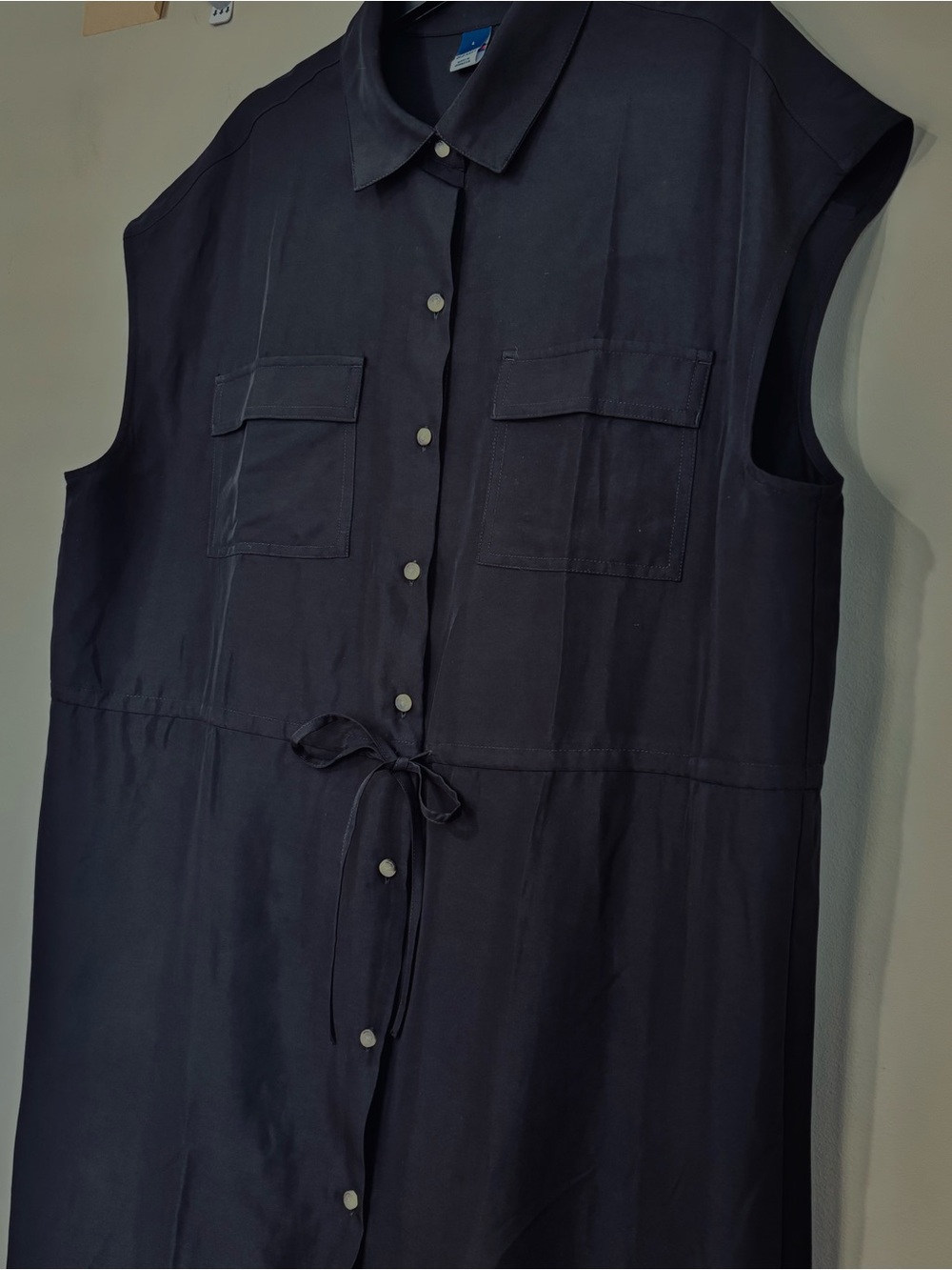 Old Navy Black Short Sleeve Waist Defined Utility Button Up Midi Shirt Dress L - Picture 8 of 16